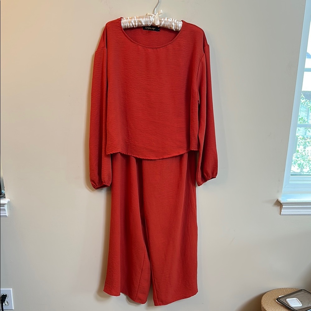 Roylamp 2pc Set – Wide-Leg Pants + Long Sleeve Top, Large